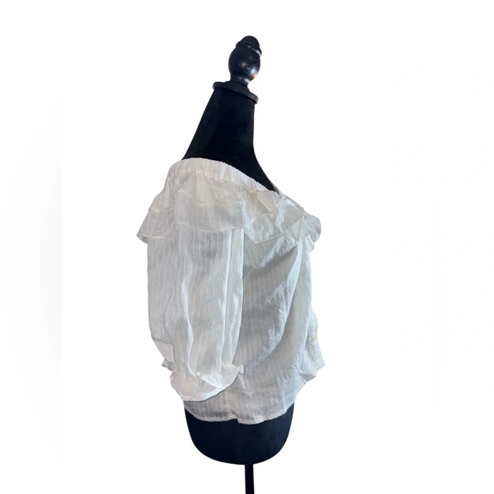 Mauve by Anthropologie Ruffle-Neck Puff-Sleeved Off the Shoulder in Ivory Sz XS